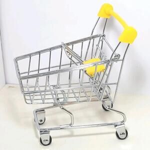 Dolls House Shopping Cart Metal 1:12 Scale Cart Accessory Yellow Shopping Car